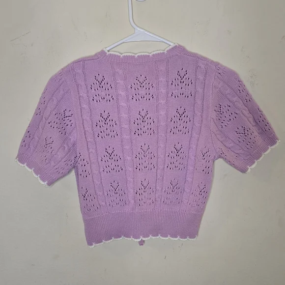 Miss Selfridge Cropped Pointelle Tie Front Cardigan Women’s Size Small Lilac - Picture 3 of 11